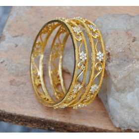 Gold Floral Diamond Bangles